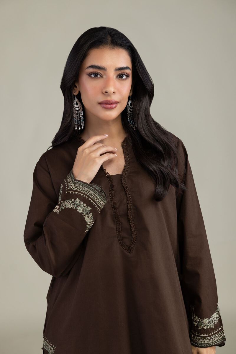 Embroidered | Cambric | Short Brown Kurta | USD 40.00