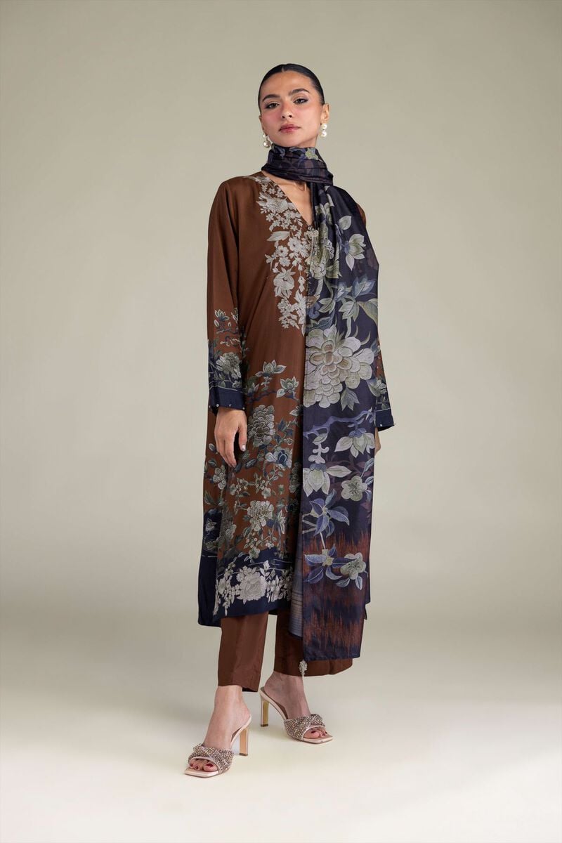 Embroidered | Polyester Silk | Brown Silk Dupatta | USD 30.00