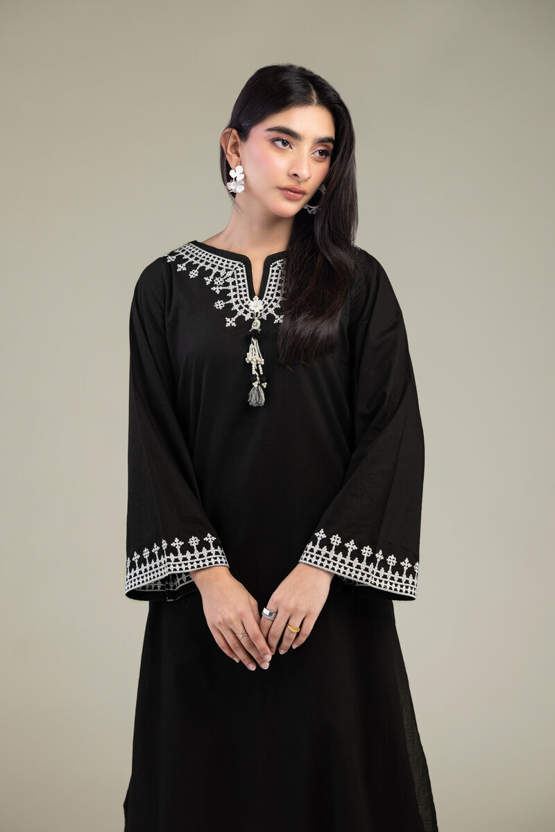 Embroidered | Cambric | Black V-Neck kurta | USD 35.00