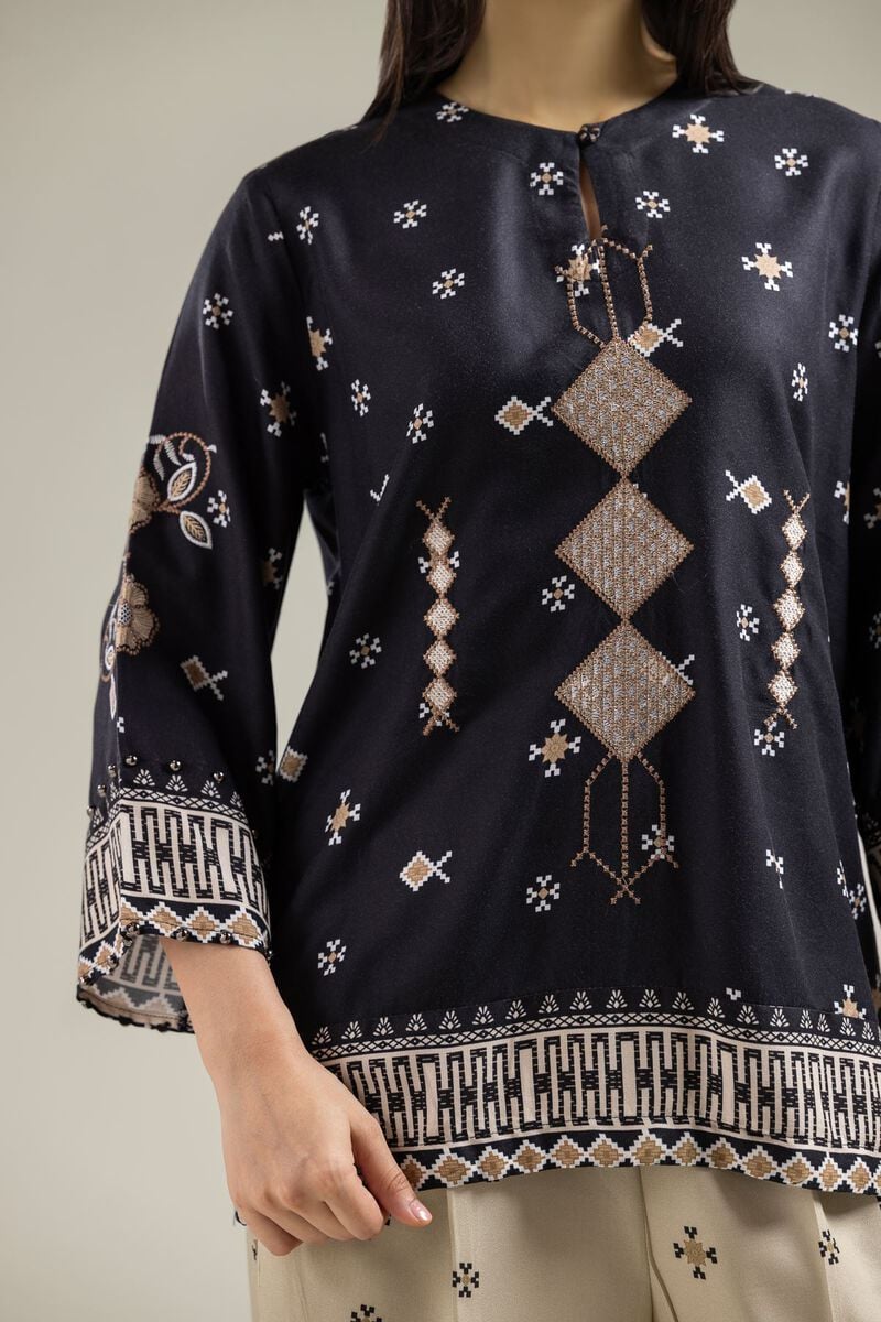 Embroidered | Viscose Crepe | Black Viscose Tunic | USD 40.00