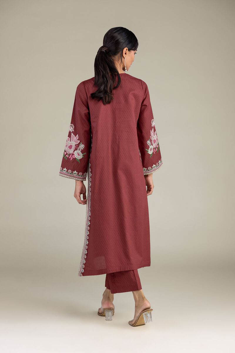 Embroidered | Cotton Dobby | Maroon V-Neck Kurta | USD 45.00