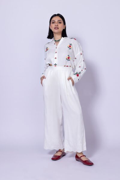 Embroidered | Viscose Crepe | Trousers | USD 7.50
