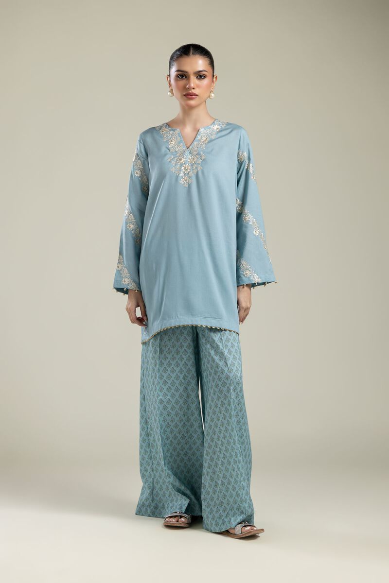 Embroidered | Textured Weave | V-Neck Short Kurta | USD 40.00