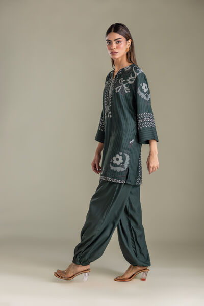 Printed | Viscose Crepe | Dark Green Trousers | USD 35.00