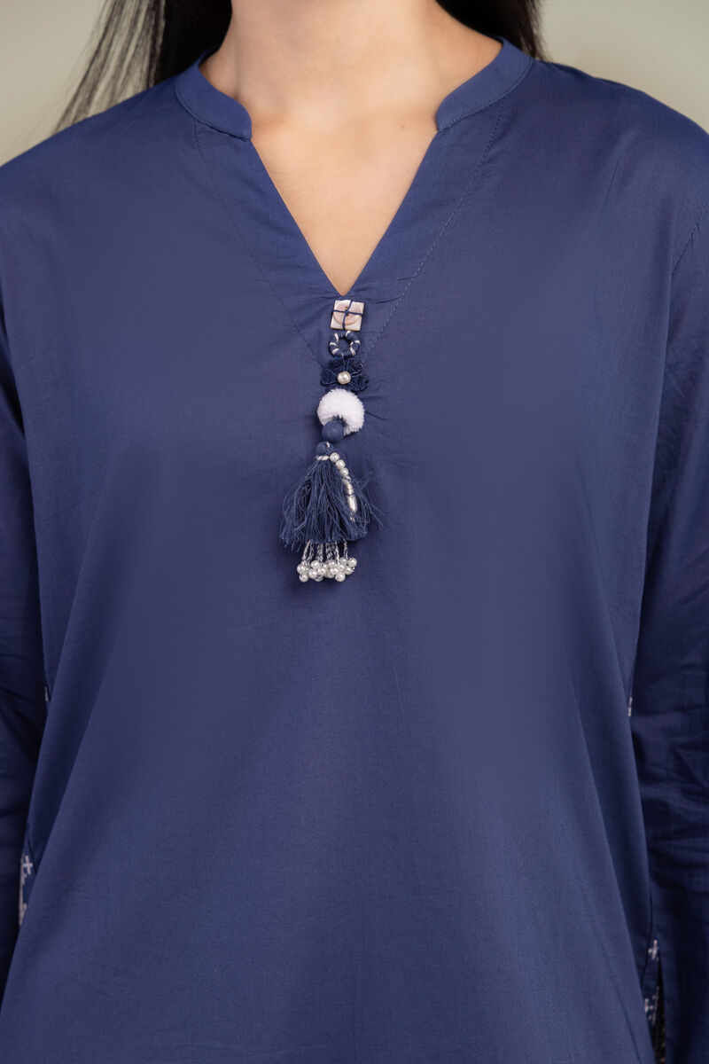 Embroidered | Cambric | Short Navy Kurta | USD 35.00