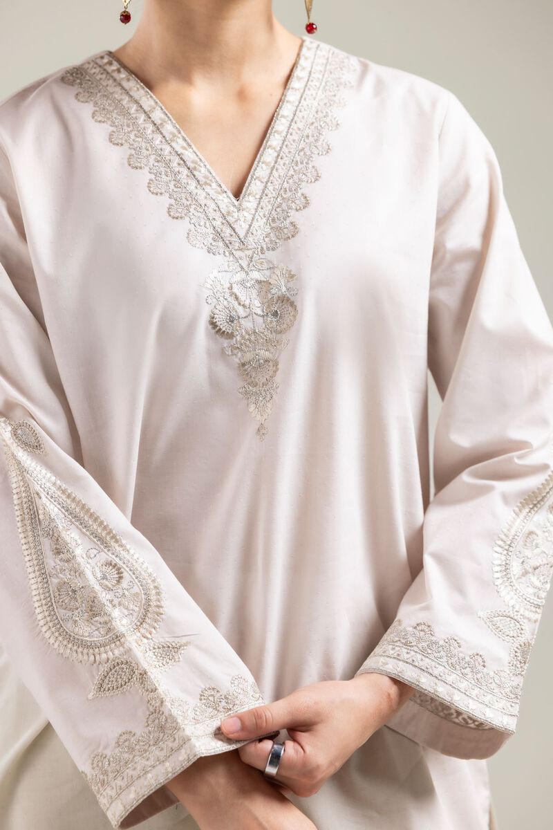 Embroidered |Cotton Dobby | Off-white V-Neck Kurta | USD 35.00