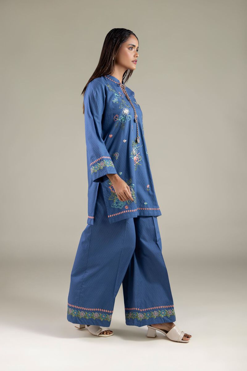 Embroidered | Cotton Dobby | Floral Relaxed Pants | USD 30.00