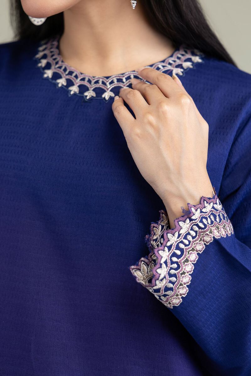 Embroidered | Cotton Dobby | Floral Scalloped Kurta | USD 45.00