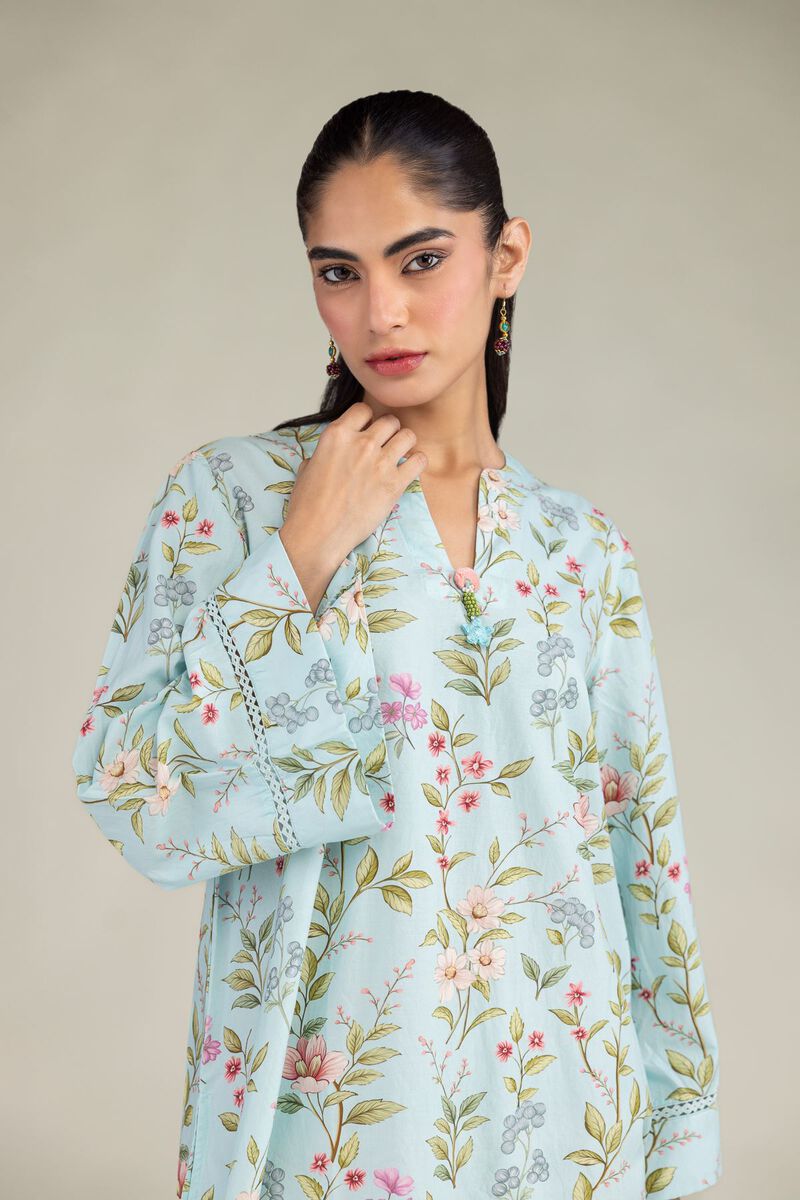 Printed | Cotton Viscose | Blue V-Neck Kurta | USD 35.00