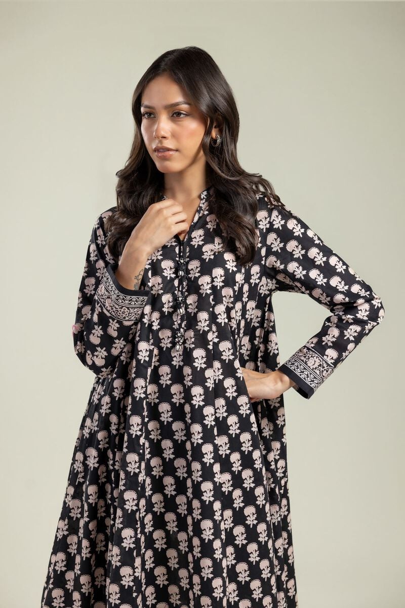 Printed | Cambric | V-Neck Black Kurta | USD 40.00
