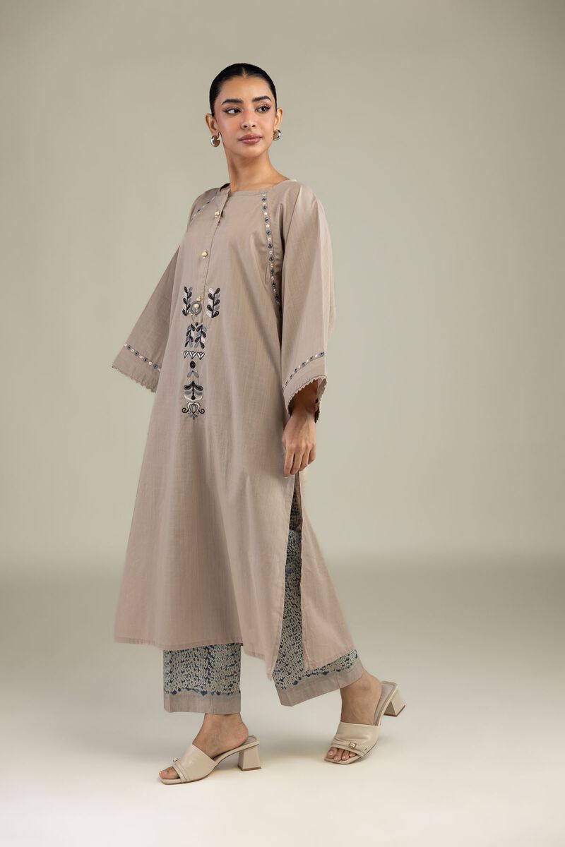 Textured Cotton | Embroidered | Beige Cotton Pants | USD 30.00