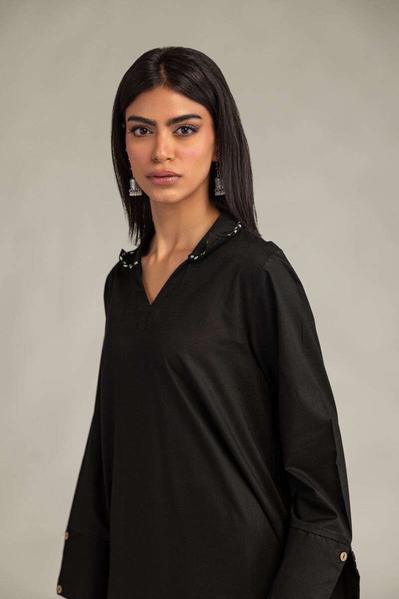 Embroidered | Textured Cotton | Long Black Kurta | USD 35.00