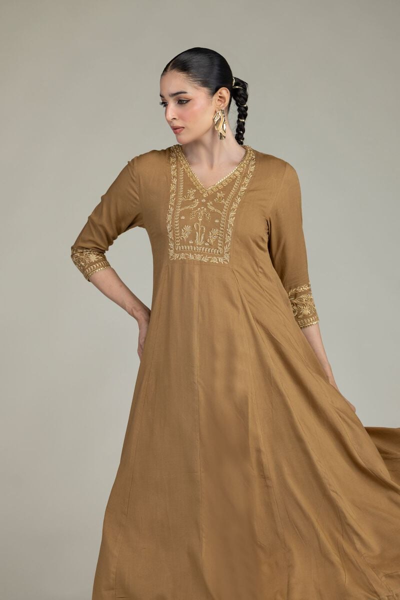 Embroidered | Raw Silk | V-Neck Silk Kurta | USD 60.00