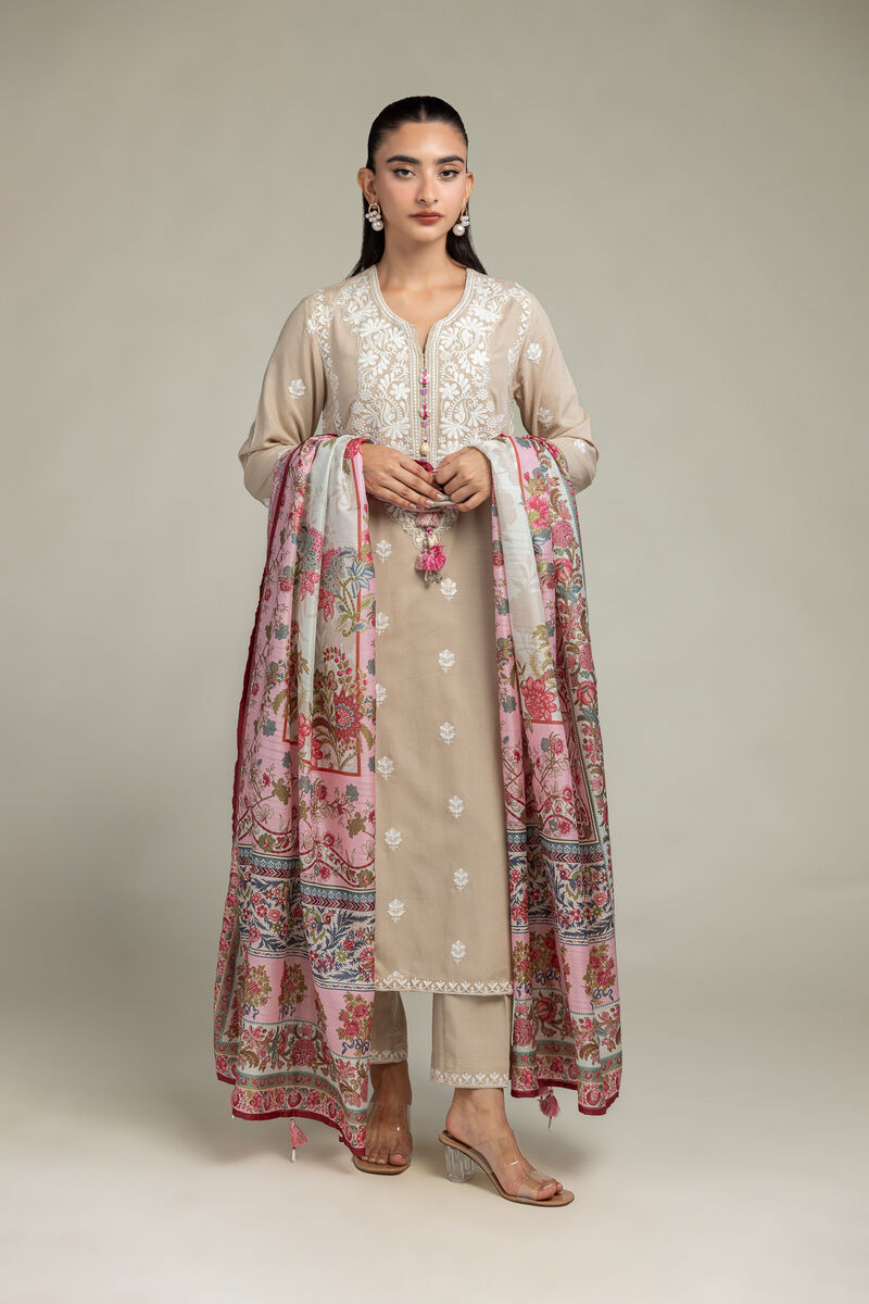 Embroidered  | Polyester Silk | Pink Floral Dupatta | USD 30.00