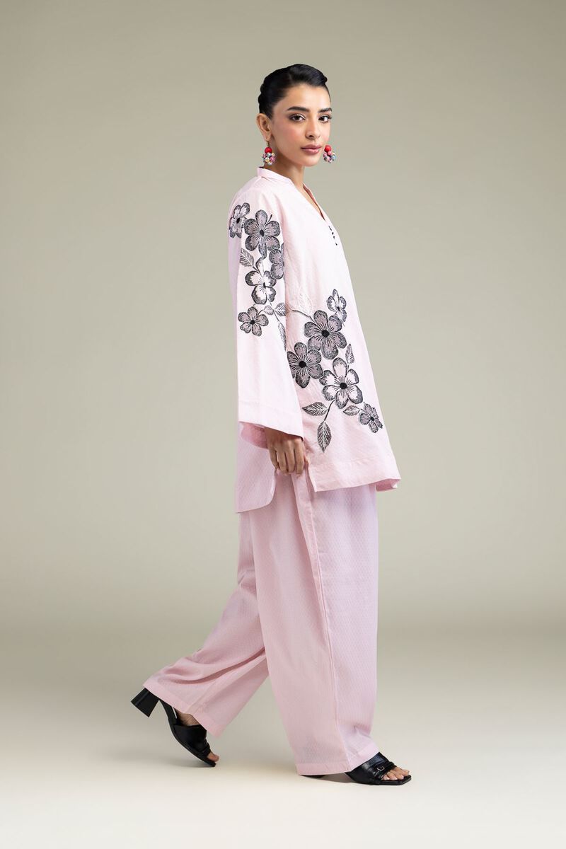 Embroidered | Cotton Dobby | Floral Pink Kurta | USD 40.00
