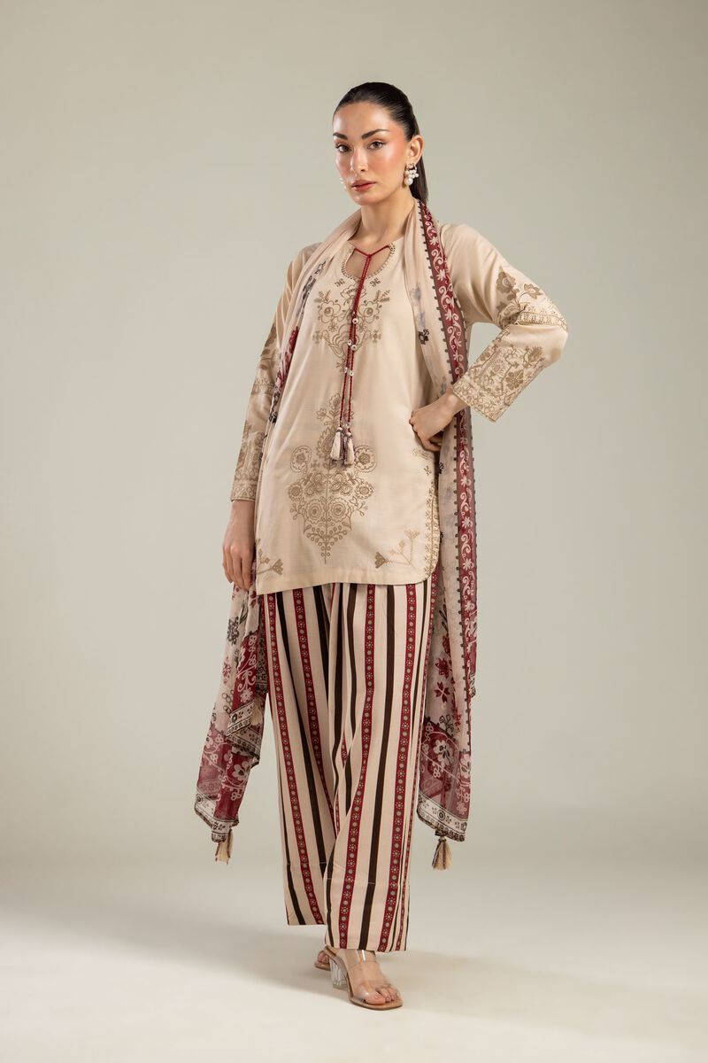 Embroidered | Chiffon | Floral Beige Dupatta | USD 30.00