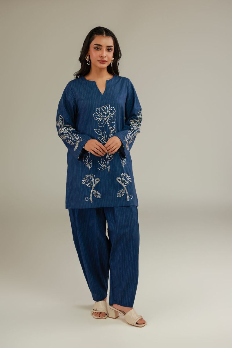Embroidered | Cotton Dobby | Blue Cotton Kurta | USD 35.00