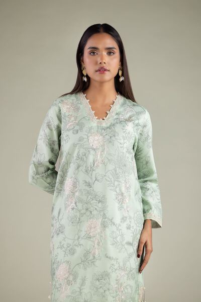 Embroidered | Raw Silk | Floral Longline Kurta | USD 65.00