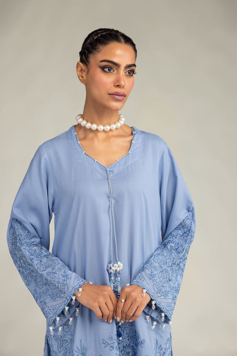 Embroidered | Raw Silk | Light Blue Kurta | USD 65.00