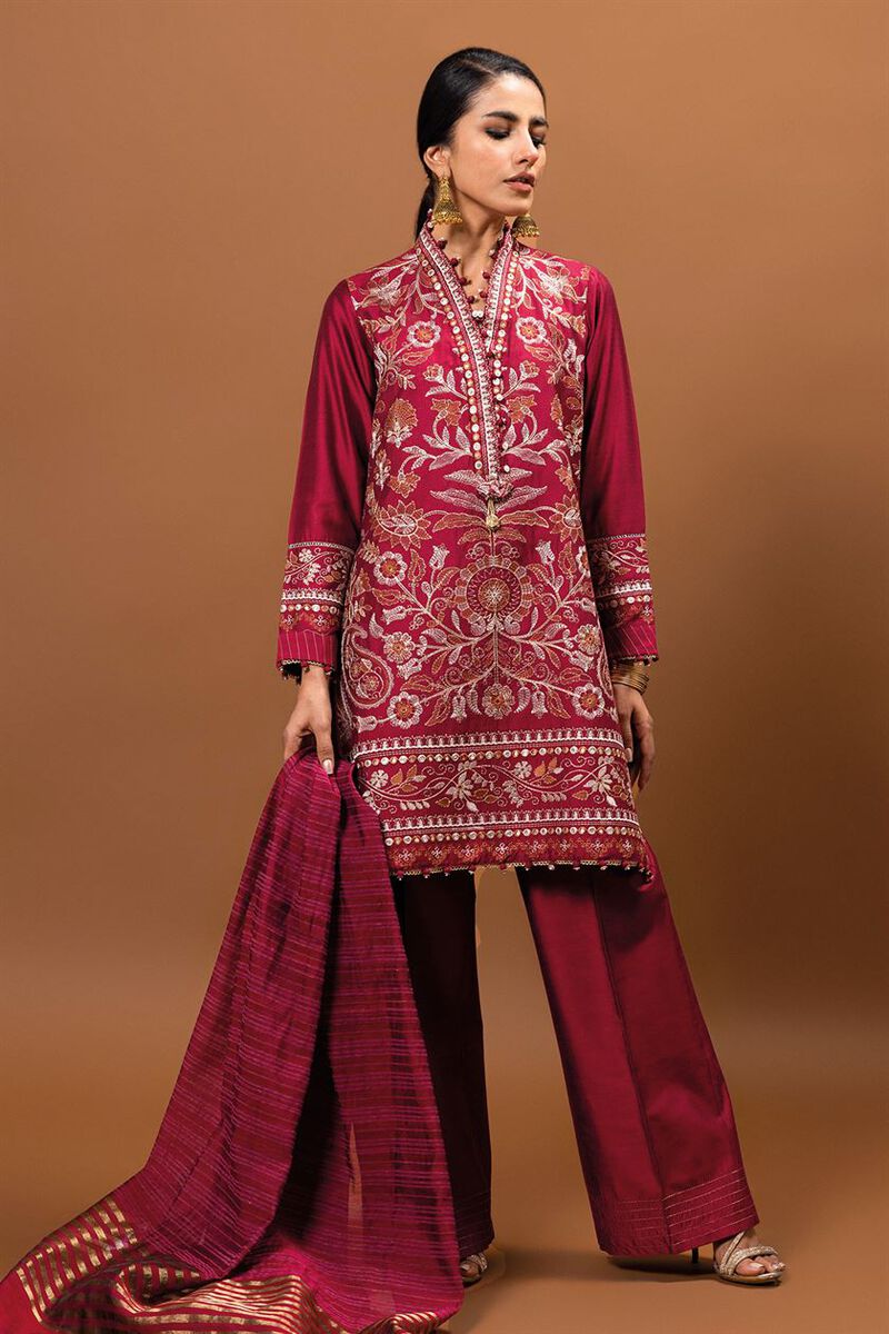 Embroidered | Dull Raw Silk | Fabrics 3 Piece | null