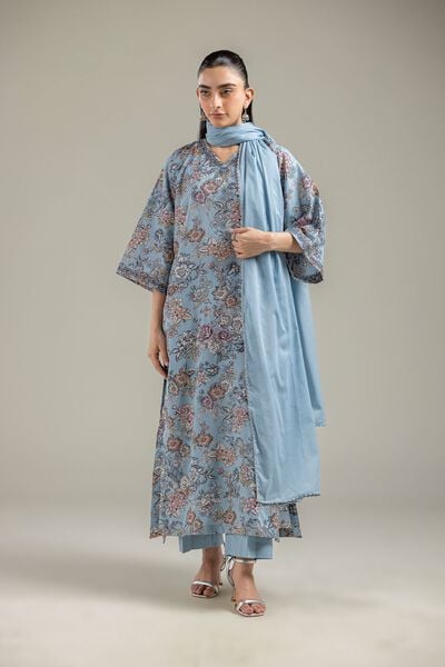 Embroidered | Cotton Dobby | Blue Summer Pants | USD 25.00