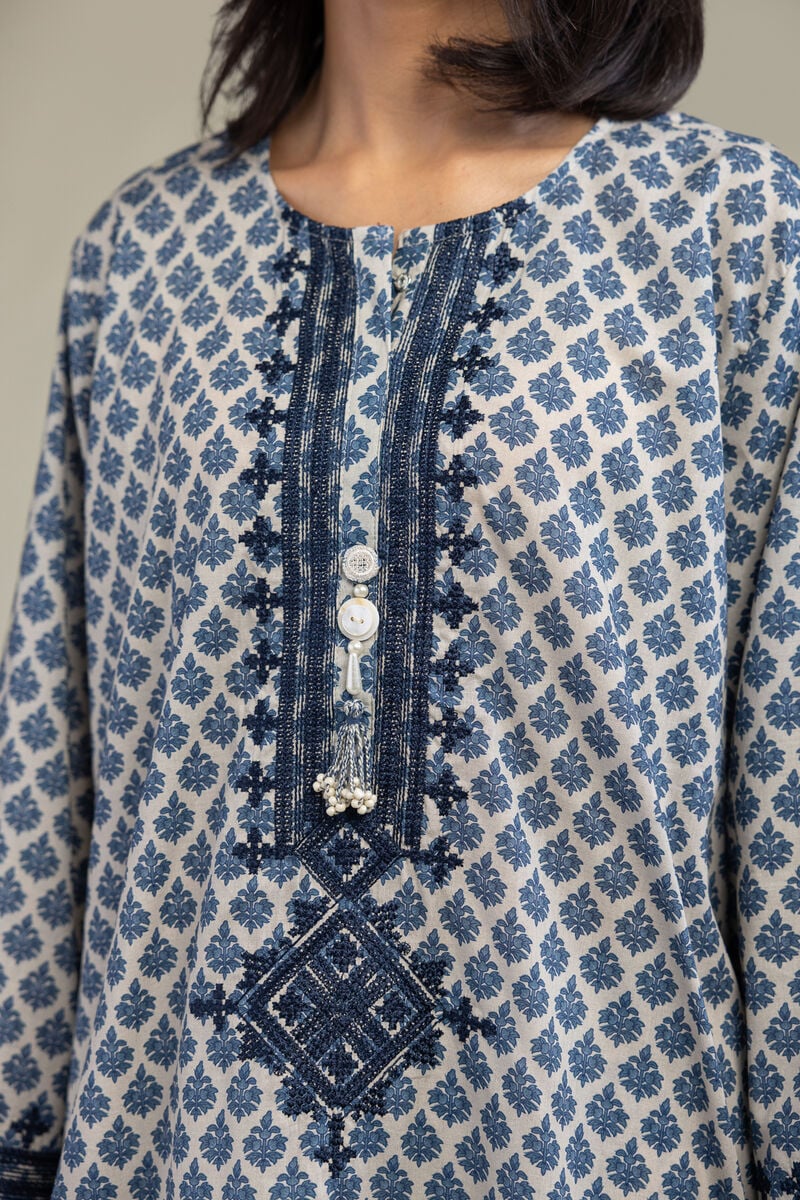 Embroidered | Cambric | Blue Cambric Kurta | USD 40.00