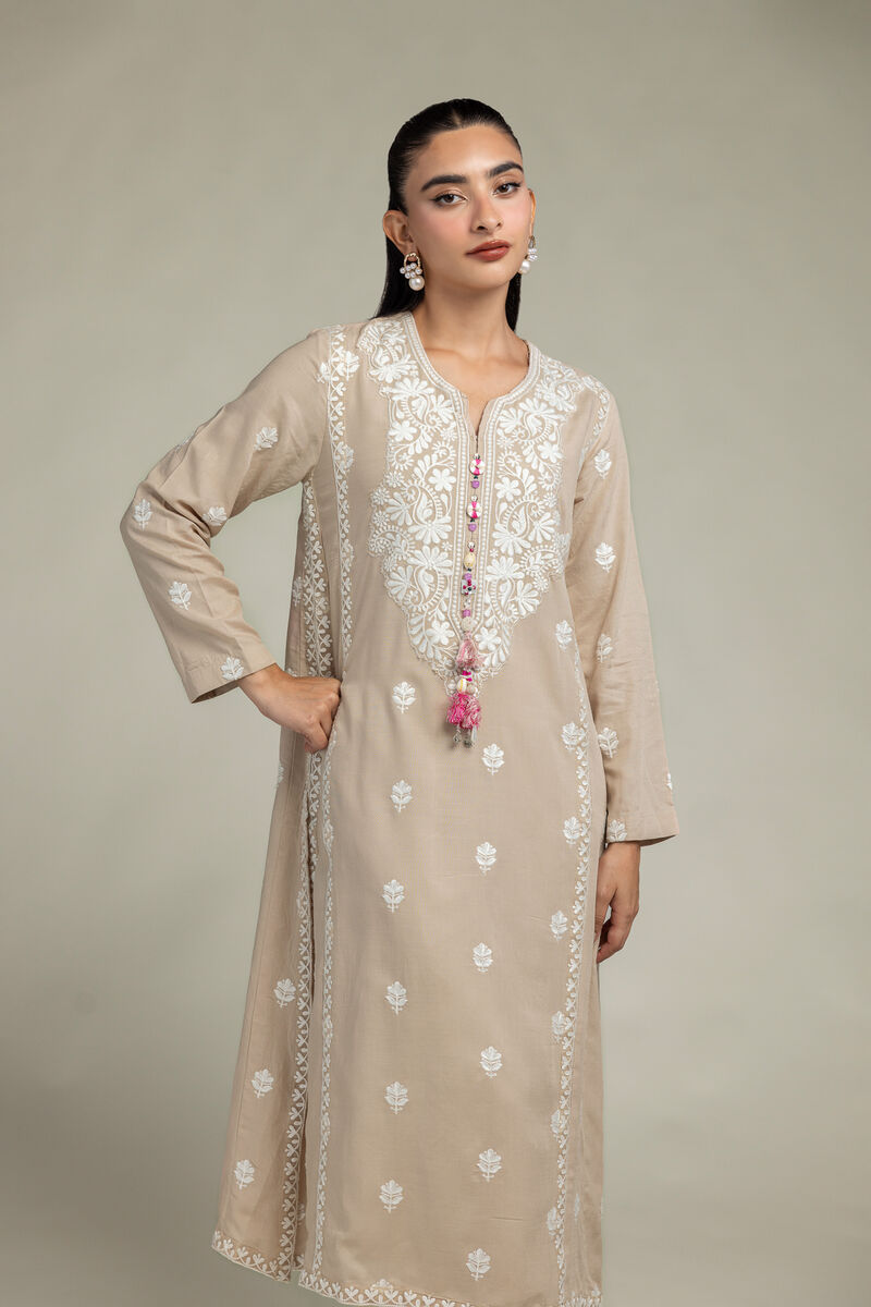 Embroidered | Raw Silk | Beige Embroidered Kurta | USD 45.00