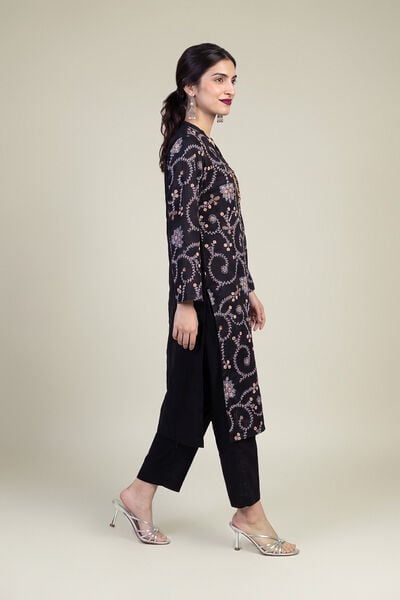 Embroidered | Raw Silk | Black Solid Pants | USD 30.00