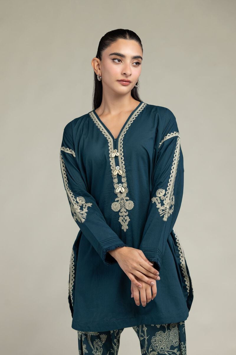 Embroidered | Cambric | Floral V-Neck Kurta | USD 45.00