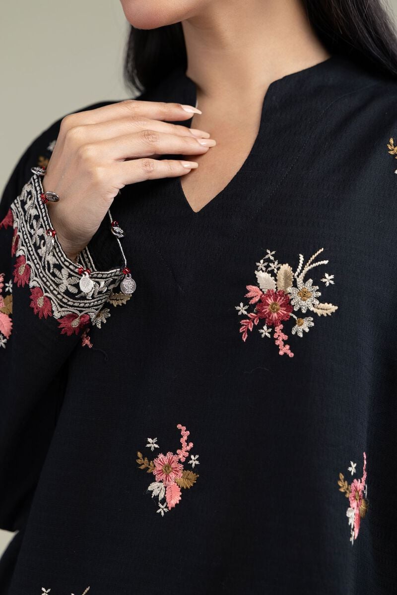 Embroidered | Cotton Dobby | Black Cotton Kurta | USD 40.00