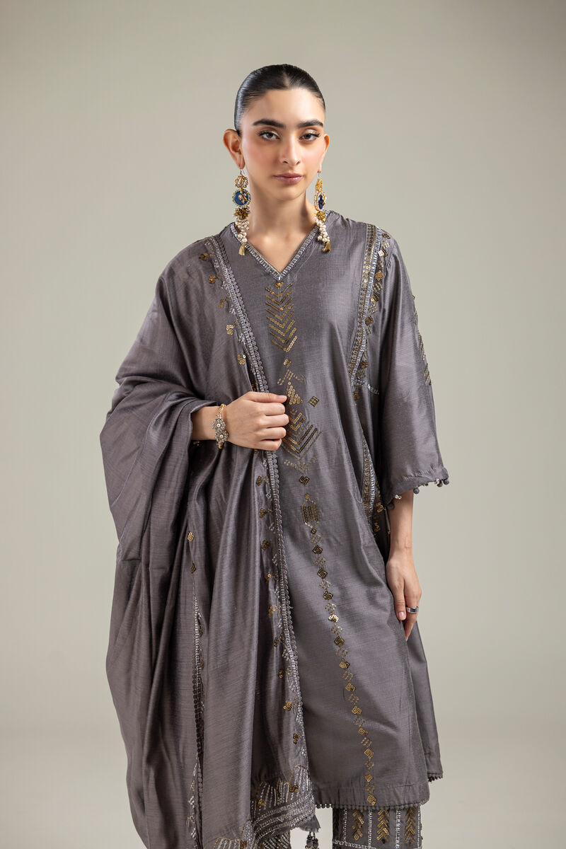 Cotton Net | Gray Cotton Dupatta | USD 35.00