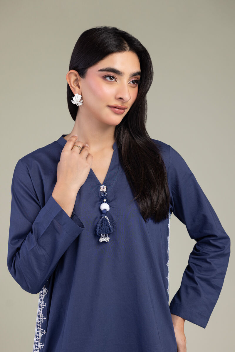 Embroidered | Cambric | Short Navy Kurta | USD 35.00