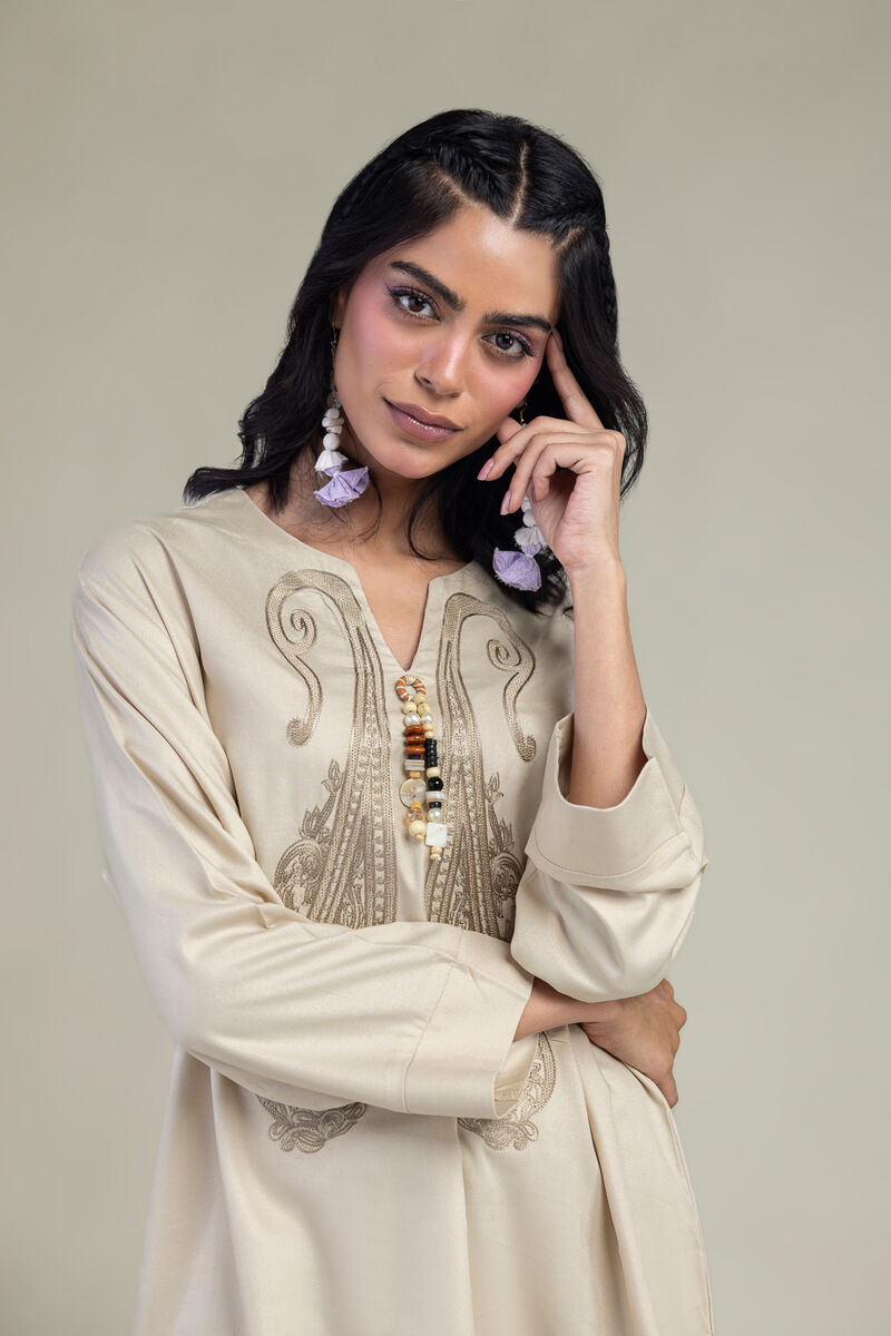 Embroidered | Viscose Crepe | Short V-Neck Tunic | USD 45.00