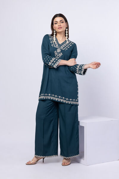 Embroidered | Crosshatch Raw Silk | Pants | USD 23.00