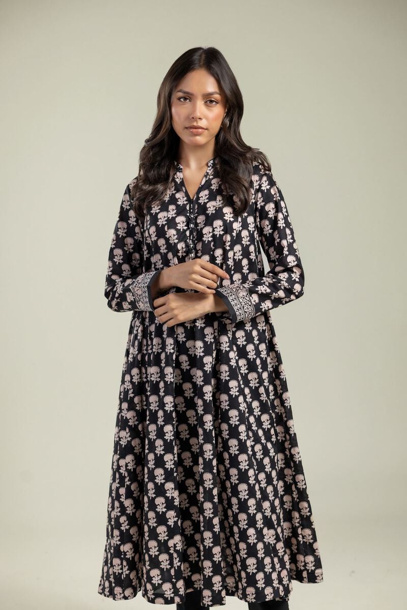Printed | Cambric | V-Neck Black Kurta | USD 40.00