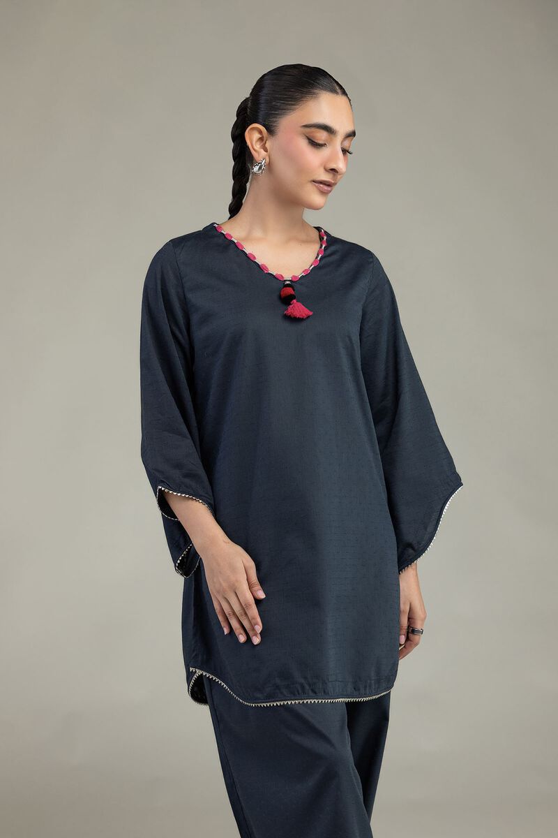 Embroidered | Textured Cotton Viscose | V-Neck Cotton Kurta | USD 35.00
