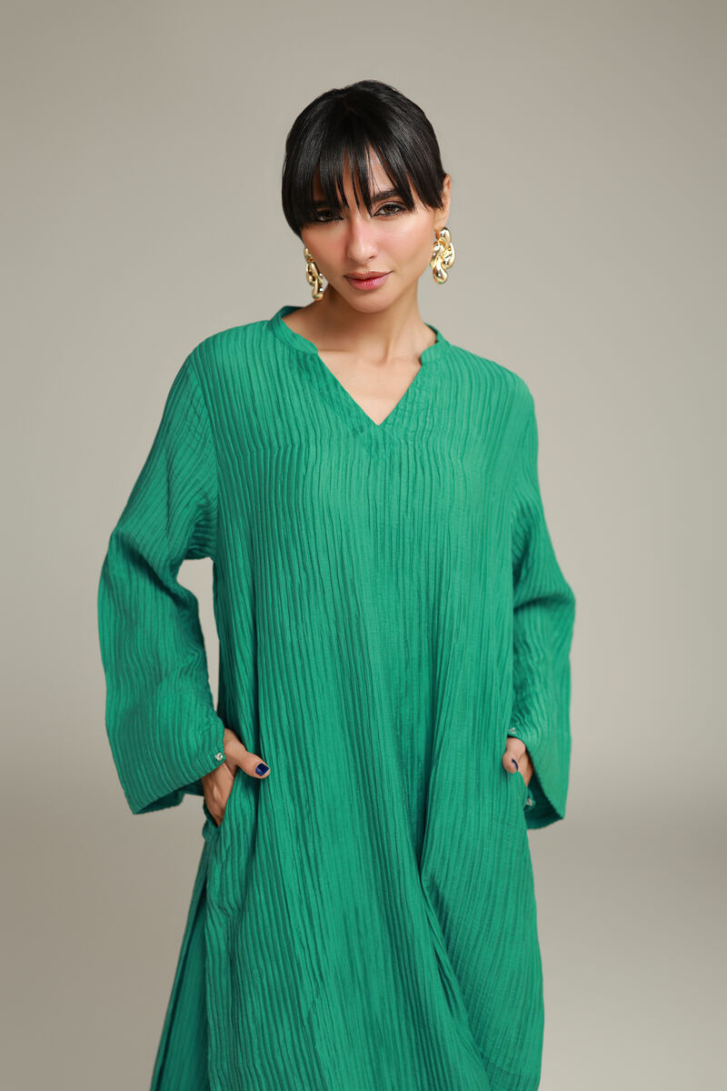 Dyed | Blended Crinkle | Solid Long Kurta | USD 35.00
