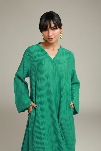 Dyed | Blended Crinkle | Solid Long Kurta | USD 35.00
