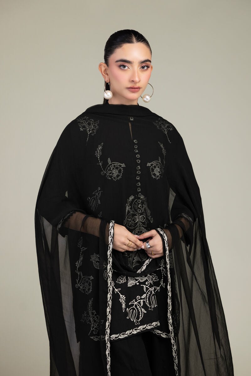 Embroidered | Chiffon | Black Chiffon Dupatta | USD 40.00