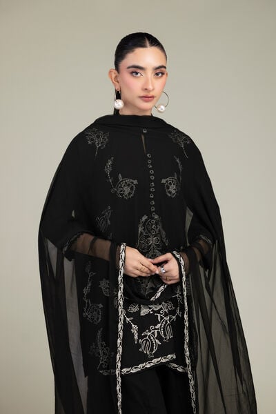 Embroidered | Chiffon | Black Chiffon Dupatta | USD 40.00