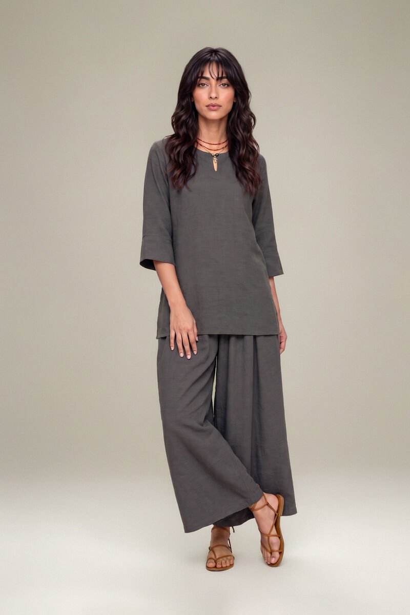 Dyed | Textured Georgette | Solid Gray Tunic | USD 40.00