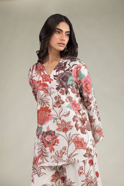 Printed | Cambric | Floral V-Neck Blouse | USD 35.00