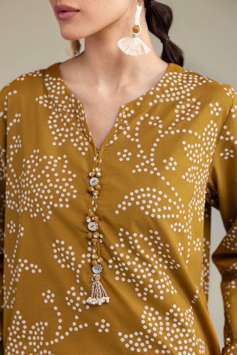 Printed | Cambric | Floral Mustard Kurta | USD 40.00