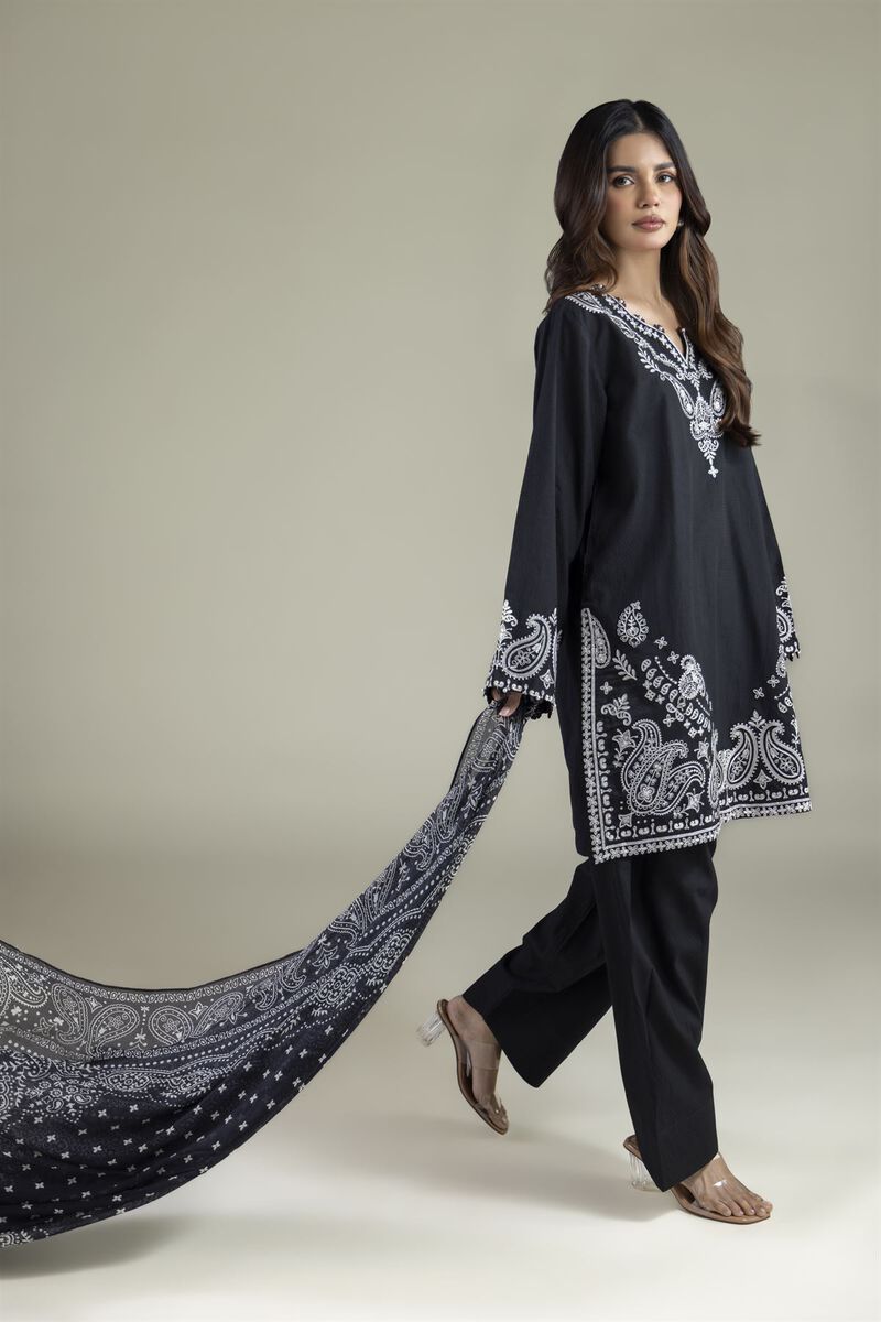 Embroidered | Cotton Dobby | Black Tailored Set | USD 80.00