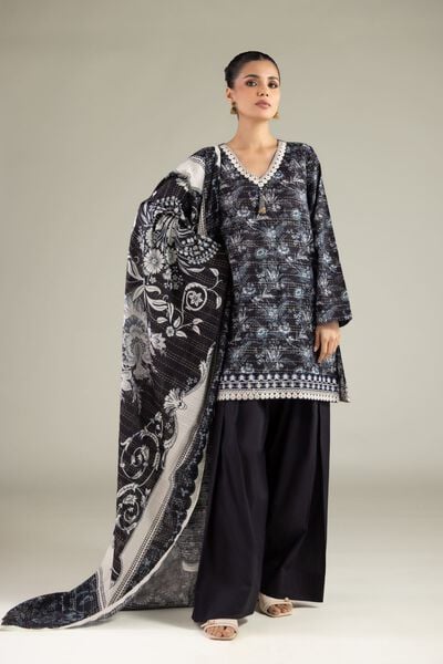 Embroidered | Mesuri Dobby | Black 3-Piece Tailored | USD 70.00