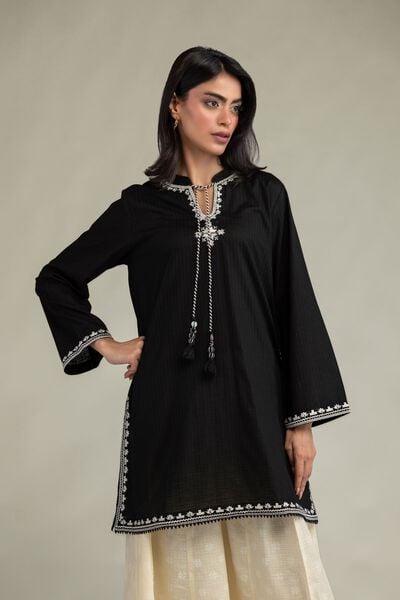 Embroidered | Cotton Dobby | Short Black Kurta | USD 40.00