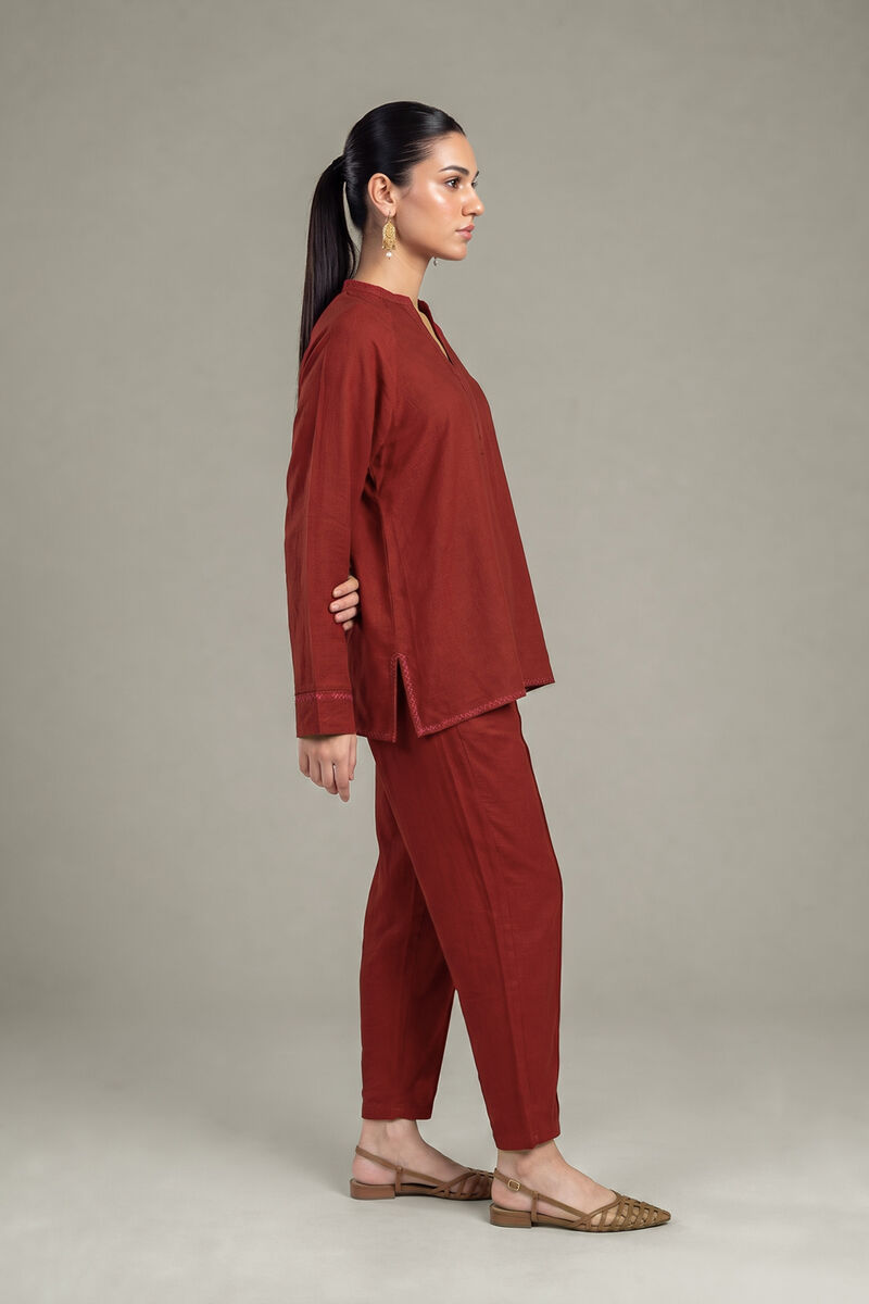 Dyed | Crepe | Solid Maroon Trousers | USD 35.00
