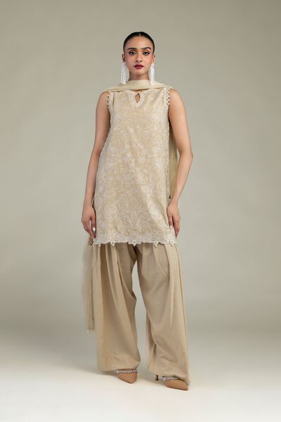 Embroidered | Raw Silk | Beige Solid Shalwar | USD 35.00