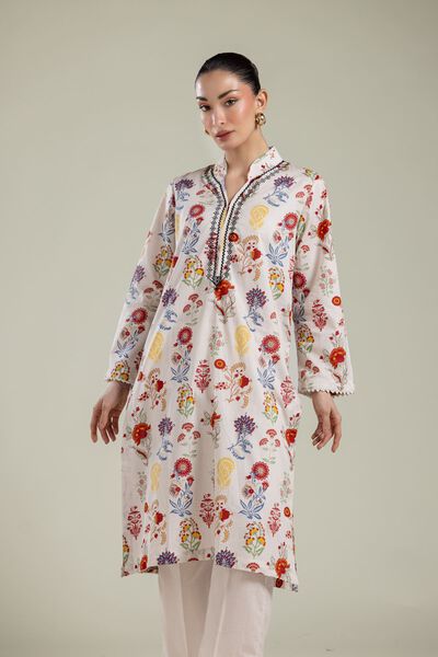 Embroidered | Cambric | Floral V-Neck Kurta | USD 30.00