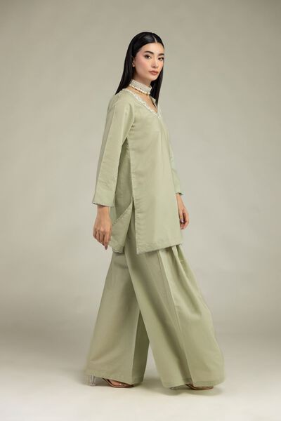 Embroidered | Mesuri | Solid Mint Pants | USD 35.00
